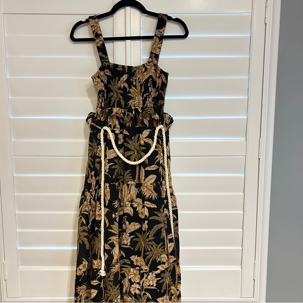 Seafolly Singapore Castaway Shirring Dress Black Tan Multi Size Large - Picture 3 of 9